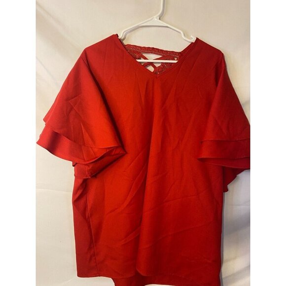 St Jubileens red Ruffle Sleeve Shirt top Blouse Womens Size XL - Picture 1 of 4
